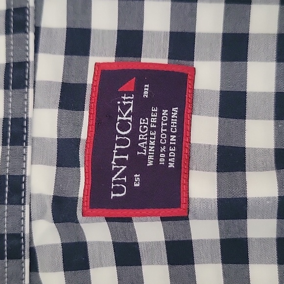 Untuckit it Wrinkle Free Long Sleeve Button Down Shirt Blue White Check Large - Picture 2 of 7